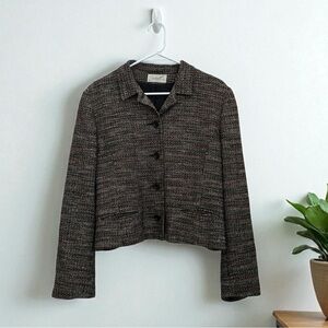 Soirée Women's Vintage Brown Handwoven Silk Blazer Jacket Size M